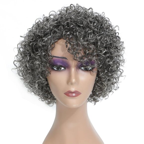 Grey Glueless Wigs Human Hair Wigs for Black Women Grey Short Curly Wigs - Picture 1 of 5
